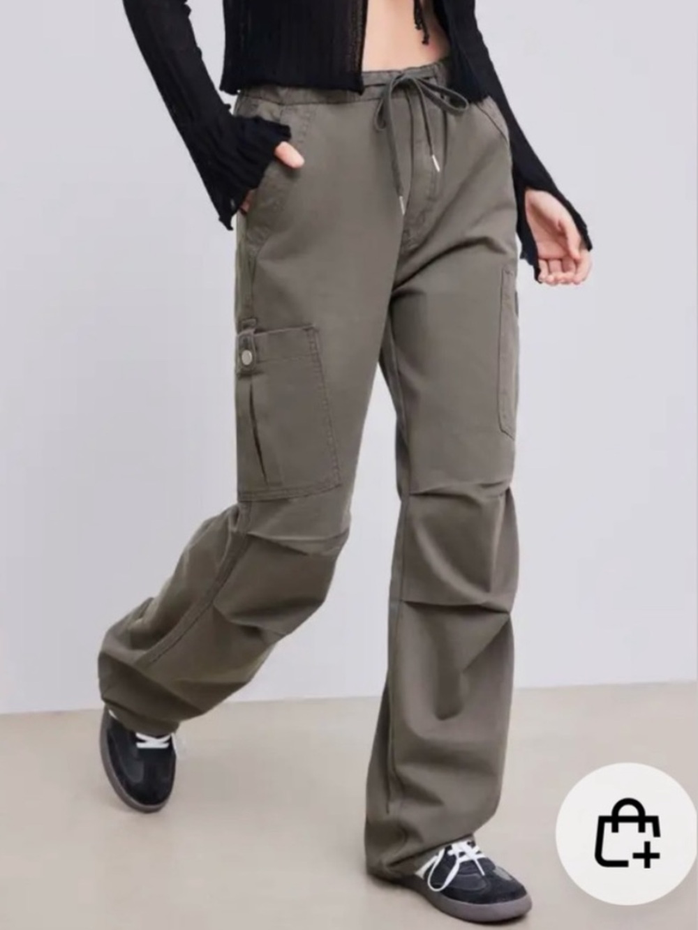 Cider Drawstring Cargo Pants gray wide leg modern casual XL